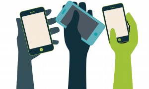 BYOD (Bring Your Own Device) - hands raising mobile devices