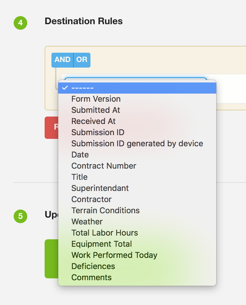 Device Magic forms destination rules setup screenshot