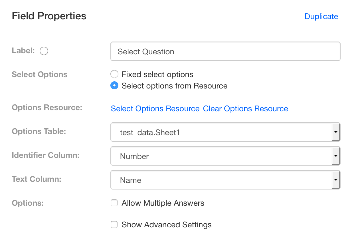 Device Magic select list options from Resource for mobile forms