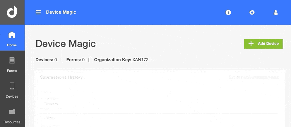 accessing organization settings in Device Magic Mobile Forms dashboard