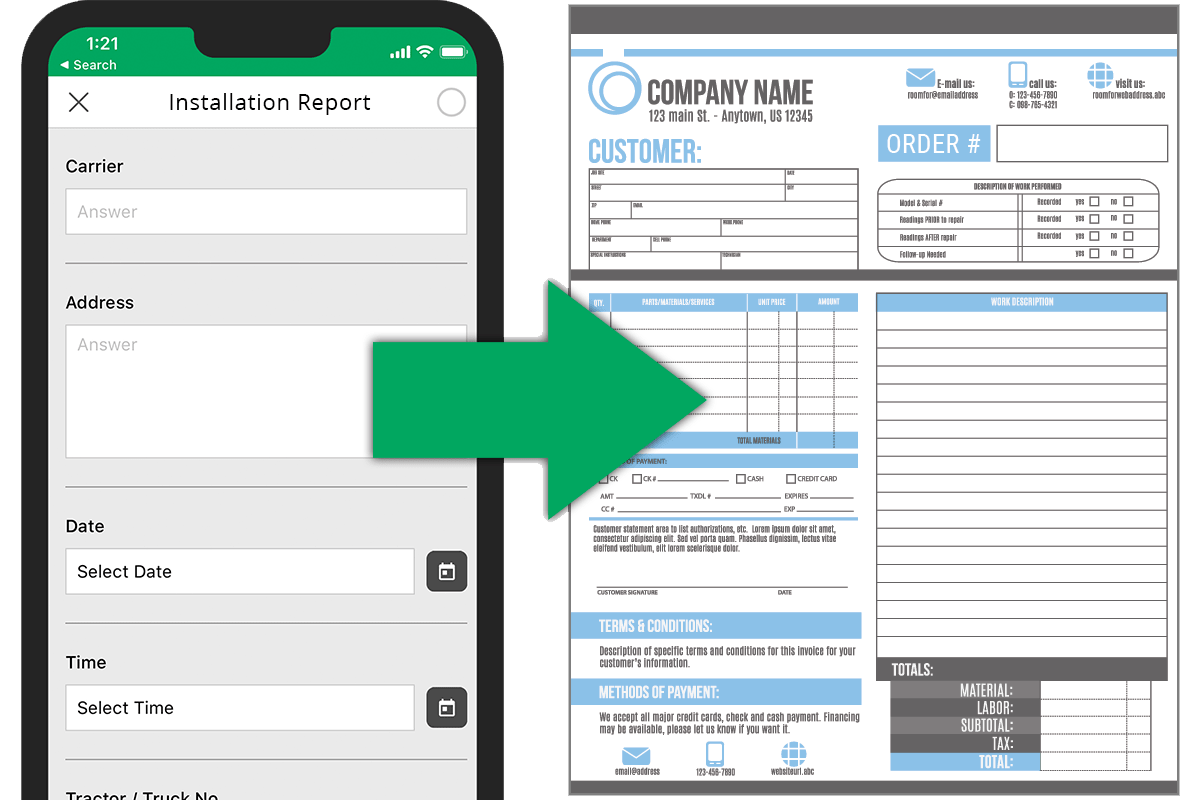 Submit mobile forms to create custom PDFs with Device Magic