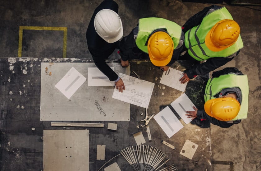 safety staff assessing risks and reviewing documents on a jobsite