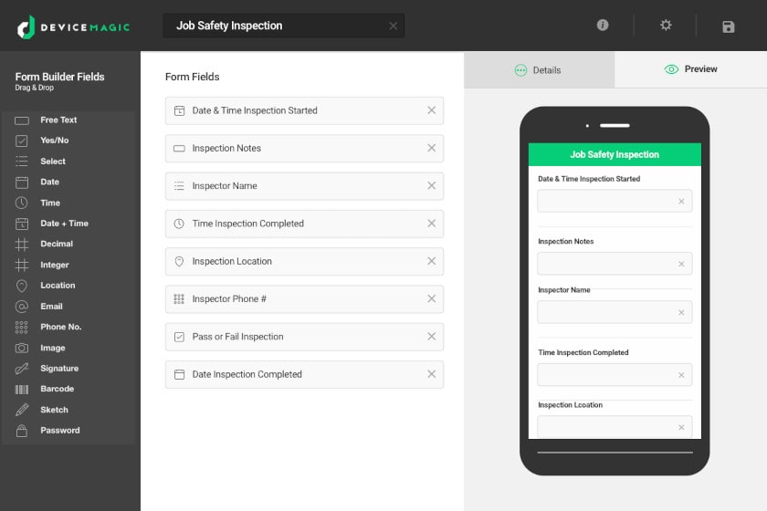 Device Magic digital form builder and mobile form preview