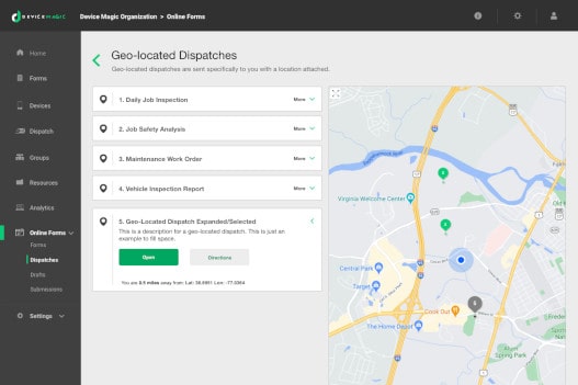 Online Forms - Geo-located Dispatches