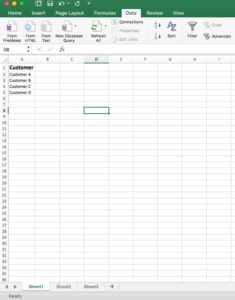 Spreadsheet of customer names