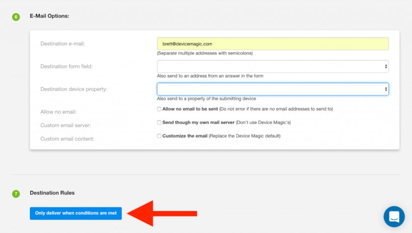 Setting destination rule in Device Magic