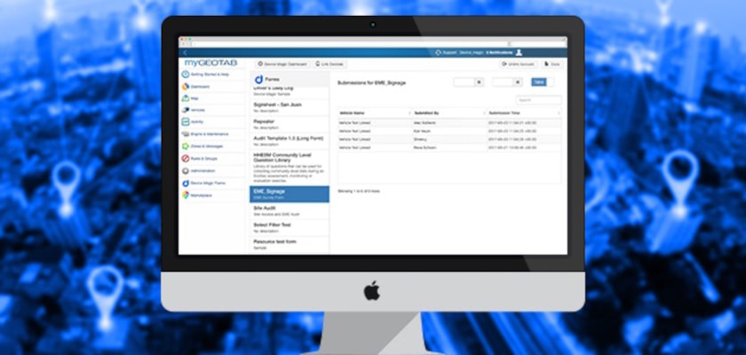 Device Magic mobile forms app integration for Geotab shown on Mac desktop