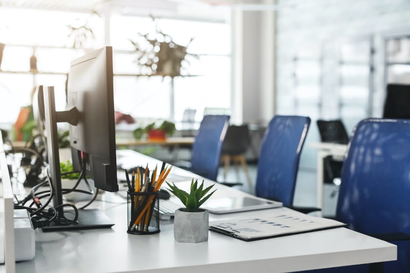 empty office due to employees working from home with remote collaboration tools