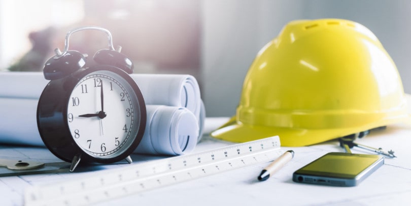 construction plans with clock time