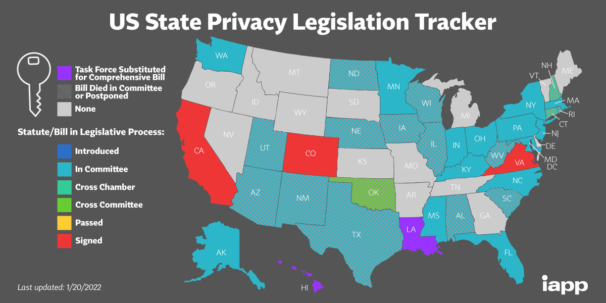U.S. state privacy legislation tracker map